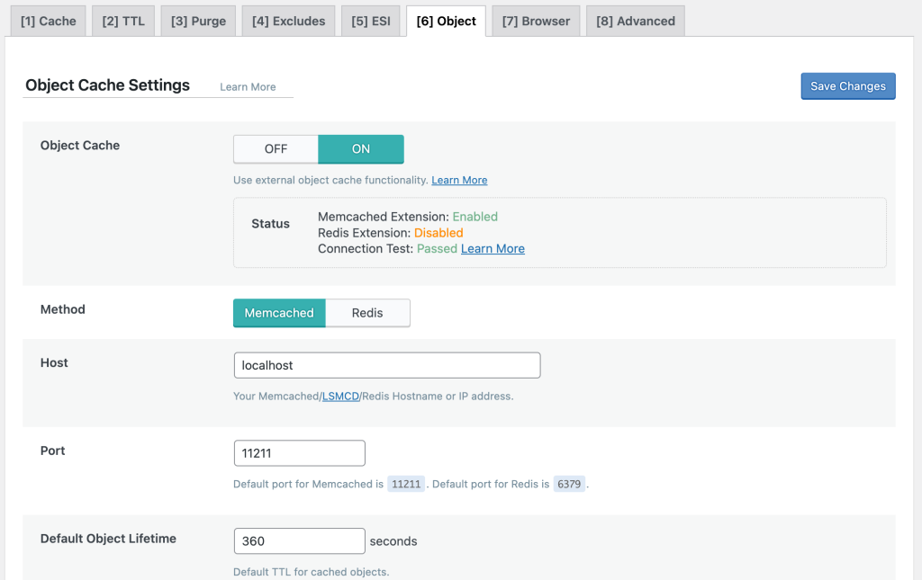 LScache Settings WordPress